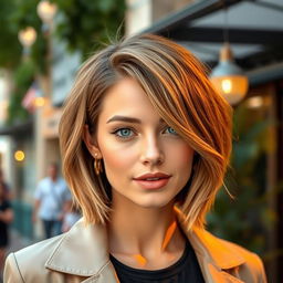 A stylish individual with shoulder-length hair, showcasing a modern and chic look