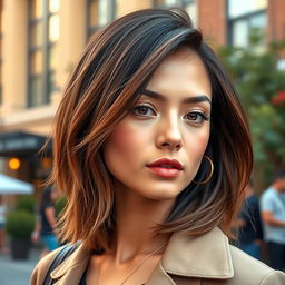 A stylish individual with shoulder-length hair, showcasing a modern and chic look