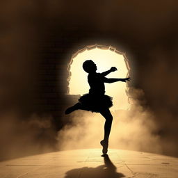 A movie poster featuring a broken brick wall as the backdrop, with a silhouette of a young boy dancing in front of it