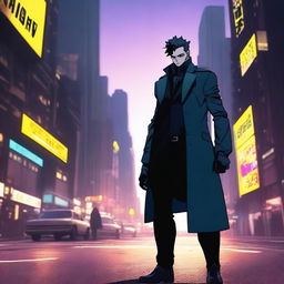 A solitary, cool sigma male character standing alone in a bustling city at dusk, exuding an aura of mystery and independence.