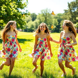 Three teenage girls happily enjoying a carefree summer day at a park