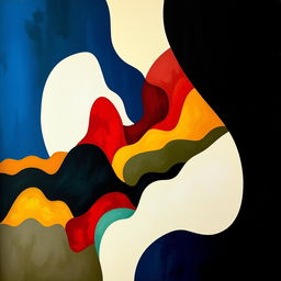 An artistic representation of 'geografía del grito' in an abstract style, featuring fluid shapes and a vibrant color palette