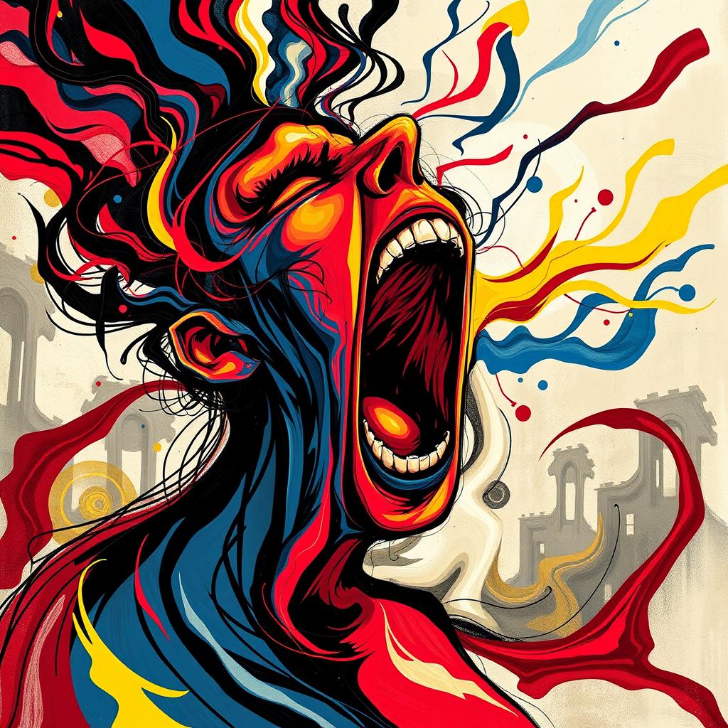 An abstract representation of 'El Grito', capturing the essence of the iconic scream in a modern artistic style