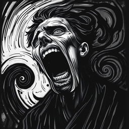 A striking representation of 'El Grito' in black and white, focusing on high contrast and detailed textures