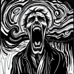 A striking representation of 'El Grito' in black and white, focusing on high contrast and detailed textures