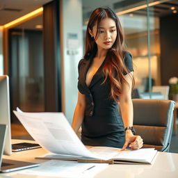 A stunning Indo-Korean woman with an eye-catching figure, working as an auditor