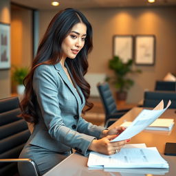A stunning Indo-Korean woman with an eye-catching figure, working as an auditor