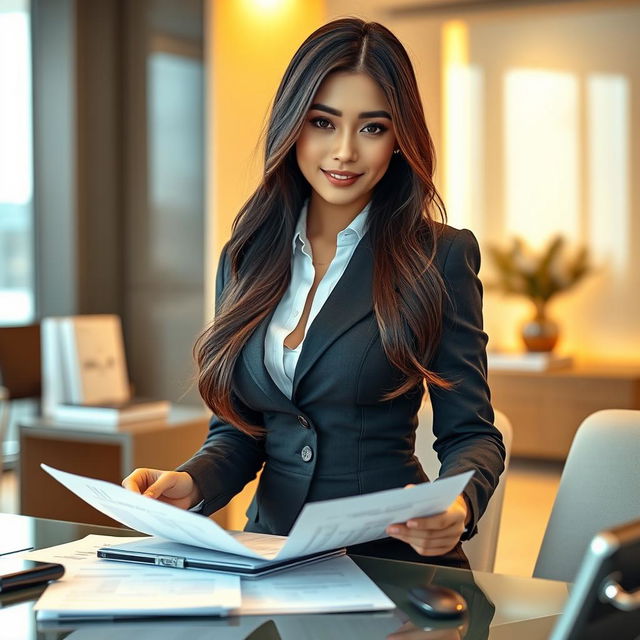 A stunning Indo-Korean woman with an eye-catching figure, working as an auditor