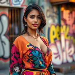 A 35-year-old Latina woman with dark hair, radiant skin, and attractive features