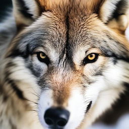 An intense close-up, professional photoshoot capturing an aggressive wolf