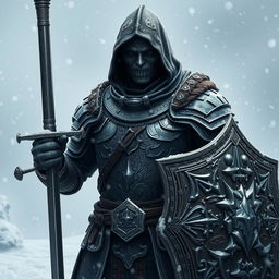 An epic Githyanki warrior clad in full plate mail armor, the intricate design showcasing elaborate engravings and a battle-worn look