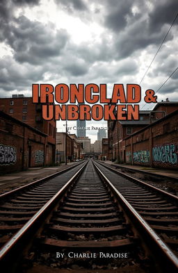A striking urban landscape depicting the gritty charm of a train track area in a bustling city