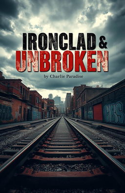 A striking urban landscape depicting the gritty charm of a train track area in a bustling city