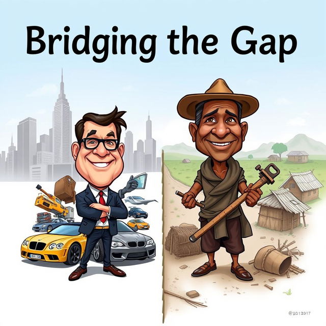 A stylized caricature poster illustrating the disparity between the Global North and the Global South