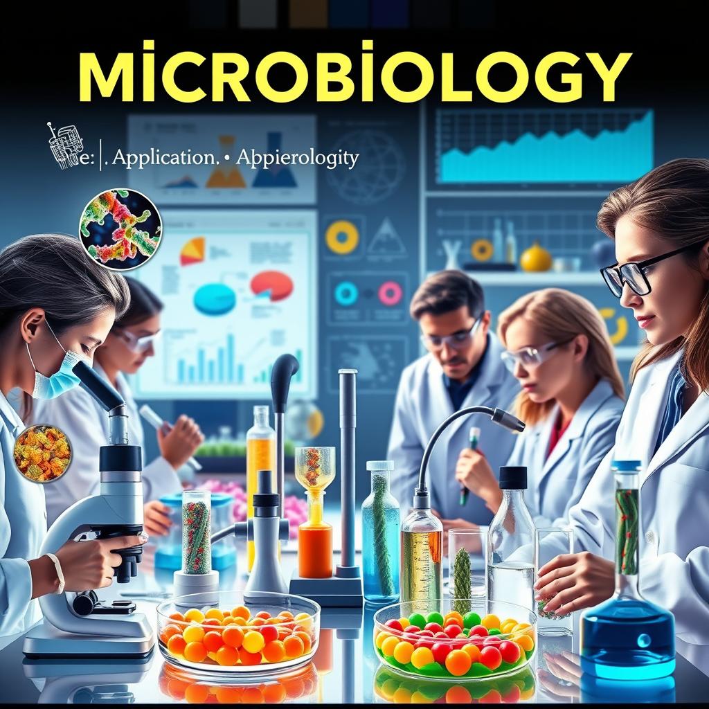 A visually captivating and educational representation of microbiology, showcasing principles, applications, and innovations