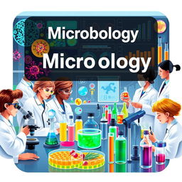 A visually captivating and educational representation of microbiology, showcasing principles, applications, and innovations