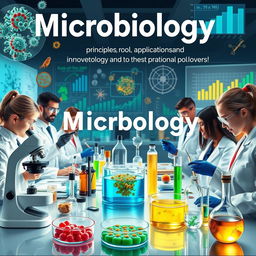 A visually captivating and educational representation of microbiology, showcasing principles, applications, and innovations