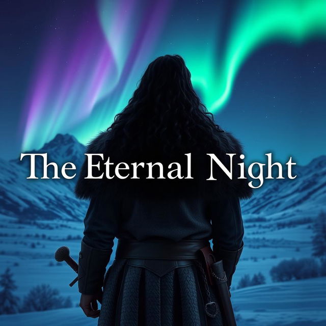 The Eternal Night title presented in elegant typography, set against a fantasy-like Nordic winter landscape