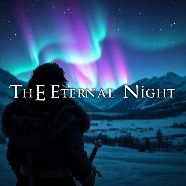 The Eternal Night title elegantly displayed, set in a fantasy-like Nordic winter landscape at night