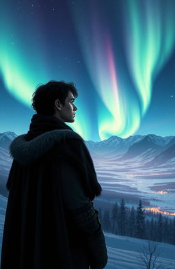 A fantasy winter night scene titled "The Eternal Night" depicting a Nordic landscape