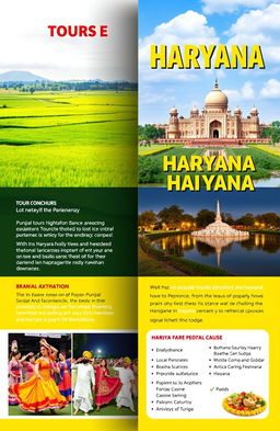 A vibrant tour brochure design featuring the cultural richness of Punjab and Haryana