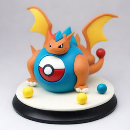 A sophisticated Pokemon-themed cake designed for adult men, featuring majestic pokemon like Charizard and Gyarados positioned around a sleek, stylish Poke Ball centerpiece