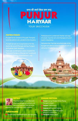 A vibrant tour brochure design featuring the cultural richness of Punjab and Haryana