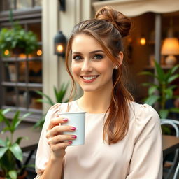 A 35-year-old woman embodying elegance and simplicity