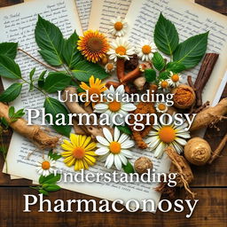 A detailed and captivating representation of pharmacognosy, showcasing various medicinal plants and their botanical characteristics