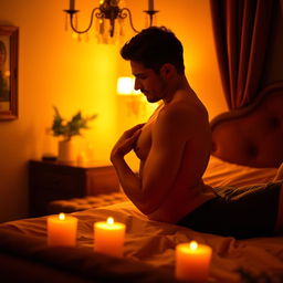 An intimate and sensual scene featuring two adults leaning towards each other, surrounded by soft ambient lighting and a romantic atmosphere