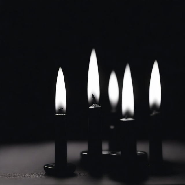 Create a dark and ominous thumbnail featuring black candles.