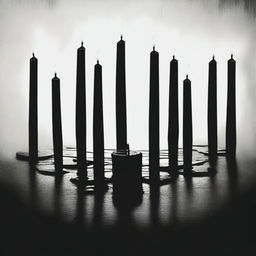 Create a dark and ominous thumbnail featuring black candles.