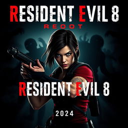 A captivating movie poster for 'Resident Evil 8: Reboot (2024)' featuring Kaya Scodelario as Claire Redfield