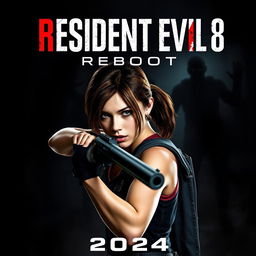 A captivating movie poster for 'Resident Evil 8: Reboot (2024)' featuring Kaya Scodelario as Claire Redfield