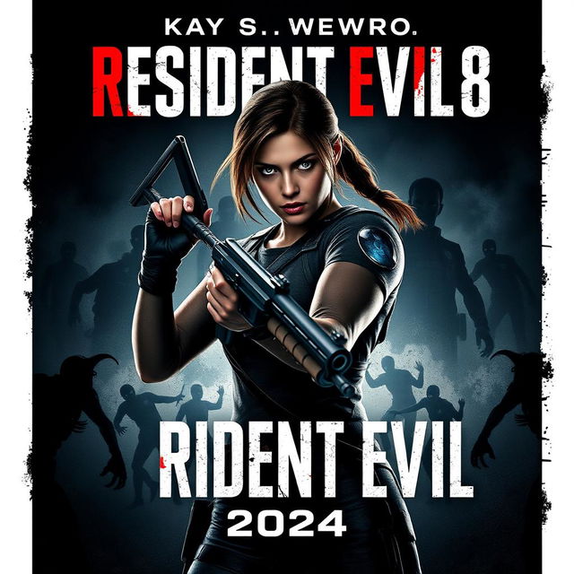 A captivating movie poster for 'Resident Evil 8: Reboot (2024)' featuring Kaya Scodelario as Claire Redfield