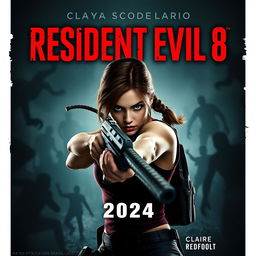 A captivating movie poster for 'Resident Evil 8: Reboot (2024)' featuring Kaya Scodelario as Claire Redfield