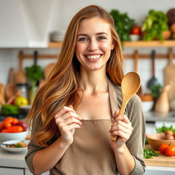 A portrait of a 35-year-old woman named Nina from Denmark, with a warm and inviting smile