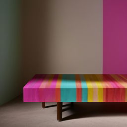 A vibrant bench table in a spectrum of colors.