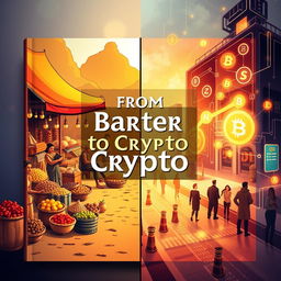 A captivating book cover design for a novel titled 'From Barter to Crypto'