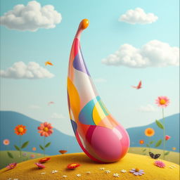 A surreal and artistic representation of a penis, creatively depicted with vibrant colors and abstract shapes that blend into an imaginative landscape