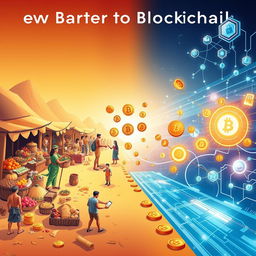 An engaging visual narrative showcasing the journey from barter to blockchain