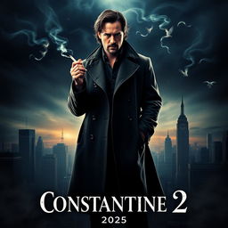 A dramatic movie poster for 'Constantine 2' featuring Keanu Reeves reprising his role as John Constantine