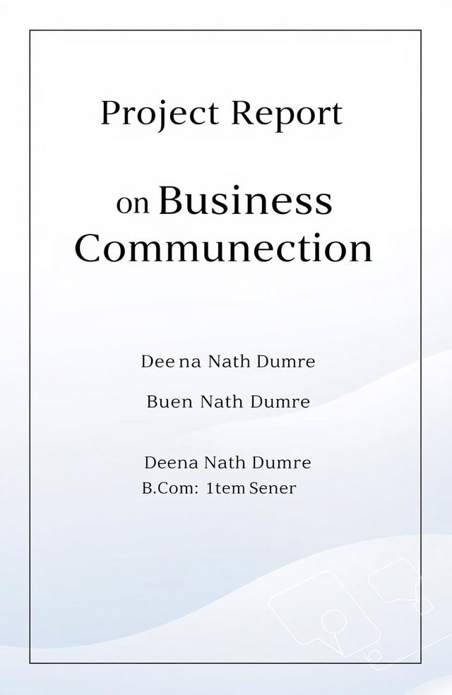 A professional and visually appealing cover page for a project report on Business Communication