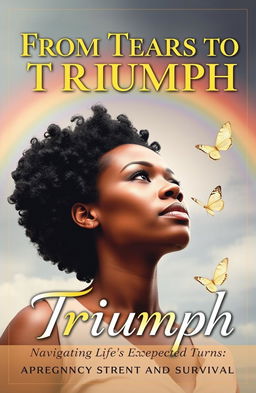 A powerful book cover that embodies resilience and strength, featuring a strong, confident Black woman looking upward with a determined expression