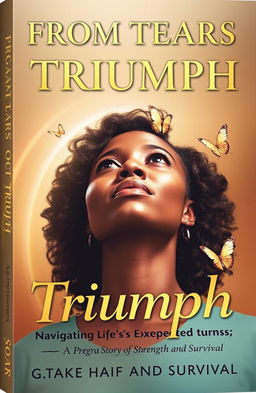 A powerful book cover that embodies resilience and strength, featuring a strong, confident Black woman looking upward with a determined expression
