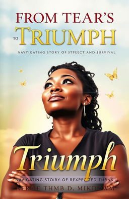 A powerful book cover that embodies resilience and strength, featuring a strong, confident Black woman looking upward with a determined expression