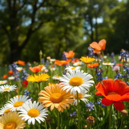 A breathtaking close-up of wildflowers in a natural setting, showcasing an array of vibrant colors and intricate details in the petals