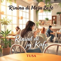 A romantic novel cover titled "Rindu di Meja Kafe" by TUSA