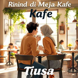 A romantic novel cover titled "Rindu di Meja Kafe" by TUSA