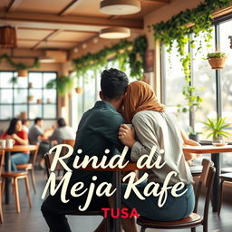 A romantic novel cover titled "Rindu di Meja Kafe" by TUSA